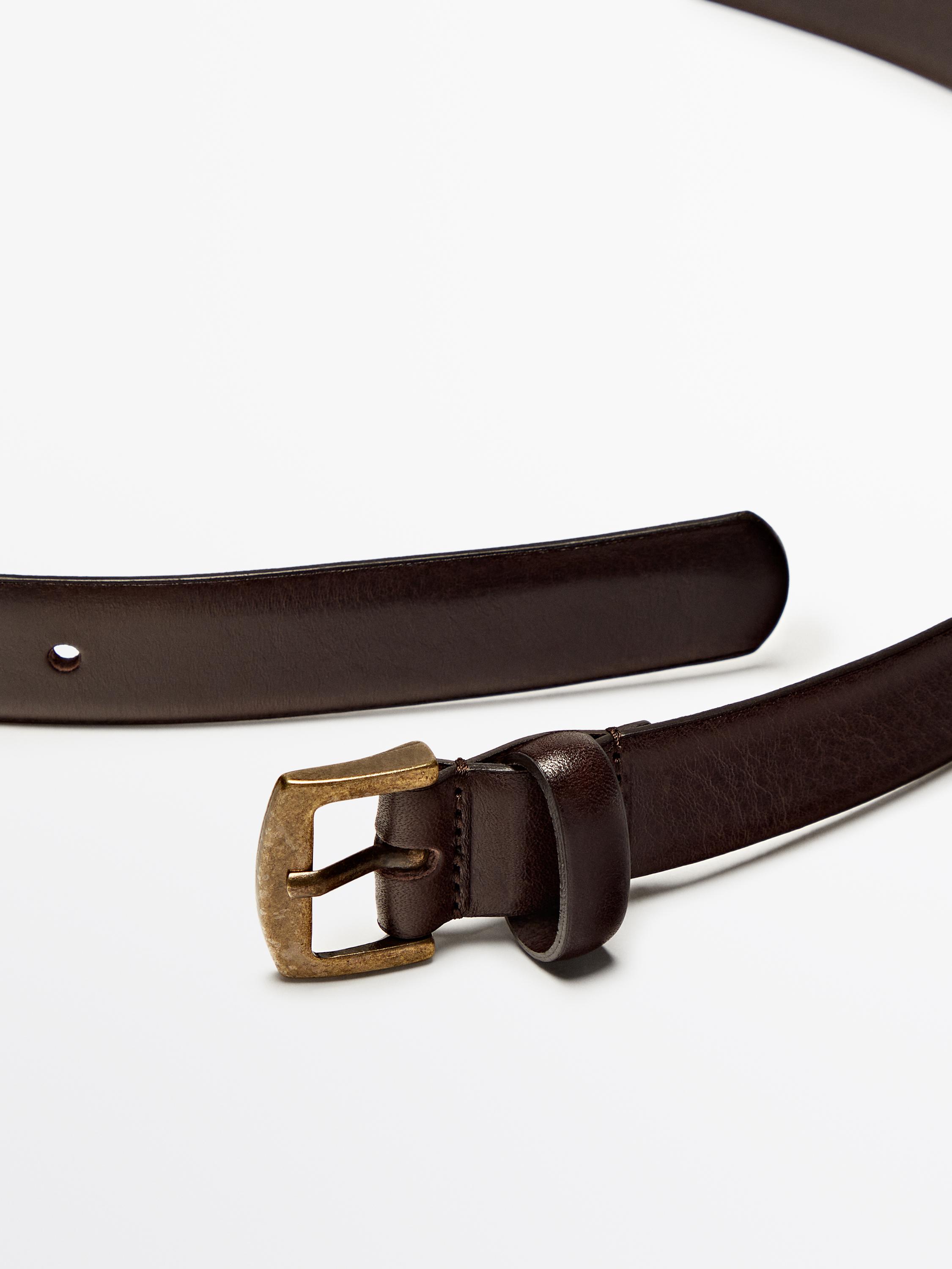 Split leather belt with double buckle