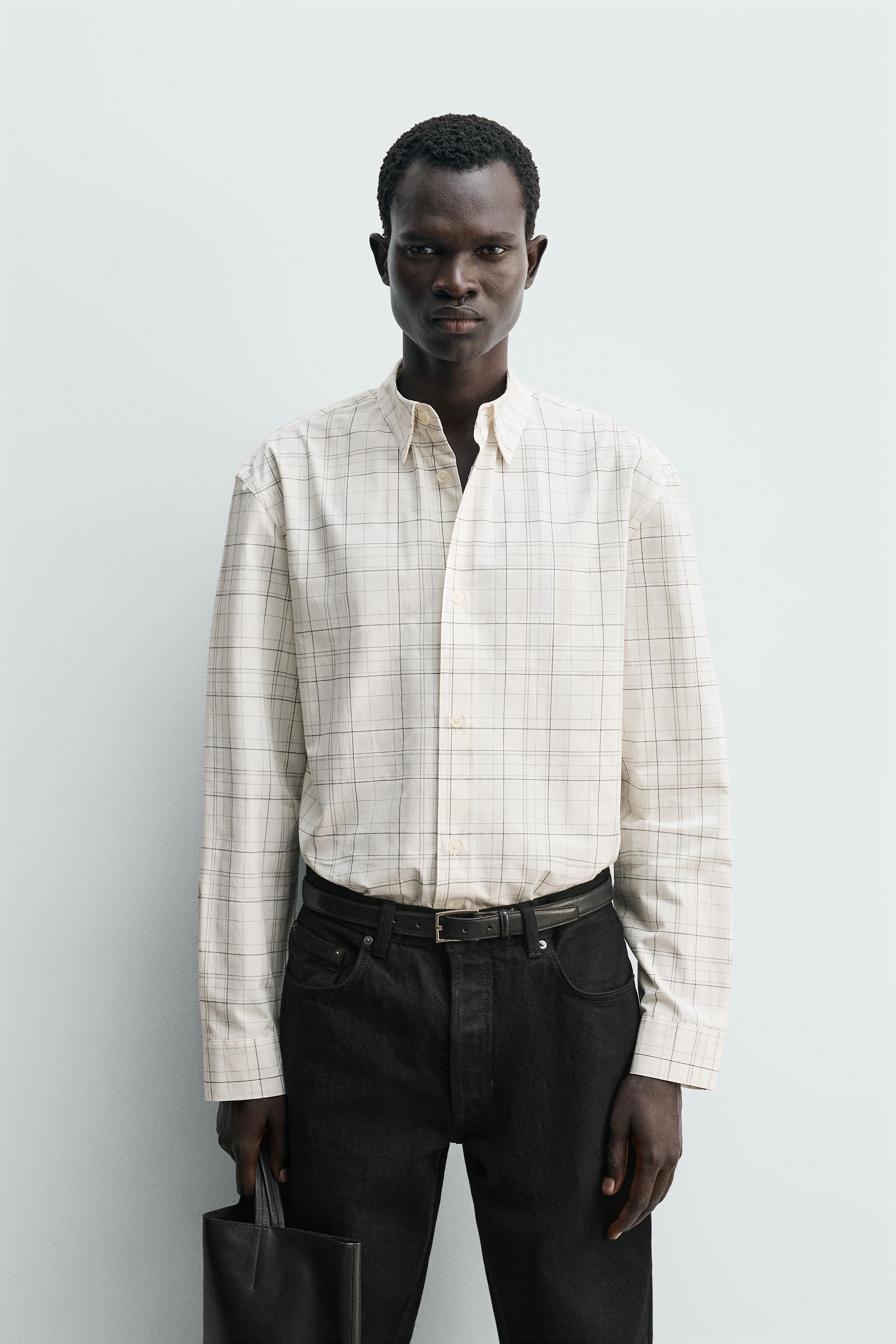 はやら リラックスフィットチェック柄シャツ - ホワイト | ZARA Japan / 日本