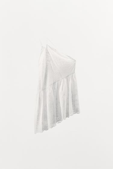ASYMMETRIC DRESS WITH CUTWORK EMBROIDERY - White by Zara - Image 0
