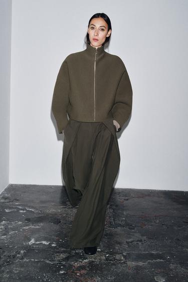 KNIT ZIP-UP JACKET - Dark khaki by Zara