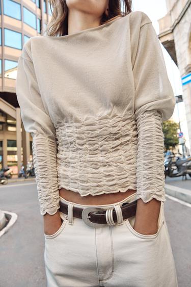 SMOCKED KNIT JUMPER - Ecru by Zara