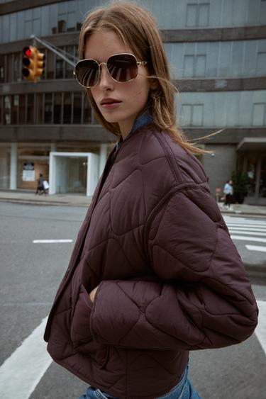 QUILTED JACKET WITH PATCH POCKETS - Burgundy by Zara