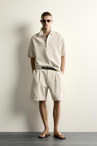 GESTREEPT POLOSHIRT IN BOXY FIT - Ecru van Zara