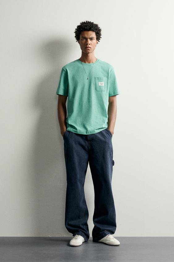 CAMISETA REGULAR FIT COM BOLSO DE PATCH - Verde-menta da Zara - Imagem 0