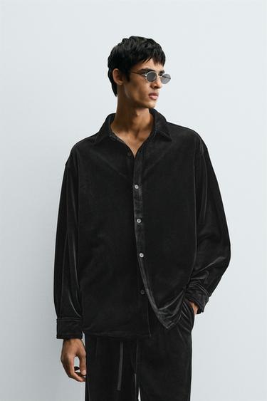 VELVET RELAXED FIT OVERSHIRT - Black by Zara