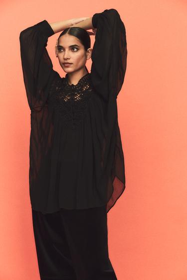 BLUSA ABALORIOS ZW COLLECTION - Negro de Zara