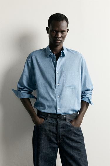 WASHED-EFFECT RELAXED-FIT SHIRT — Blue marl 2