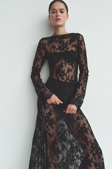 LONG LACE DRESS WITH CUT-OUT BACK - Black by Zara
