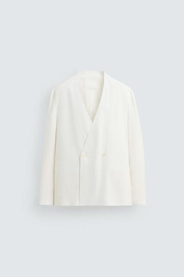 100% LINEN SUIT BLAZER - White by Zara