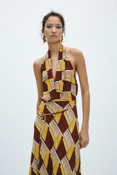 ROBE À ENCOLURE AMÉRICAINE ET IMPRIMÉ COLLECTION ZW - Jaune de Zara - Image 1