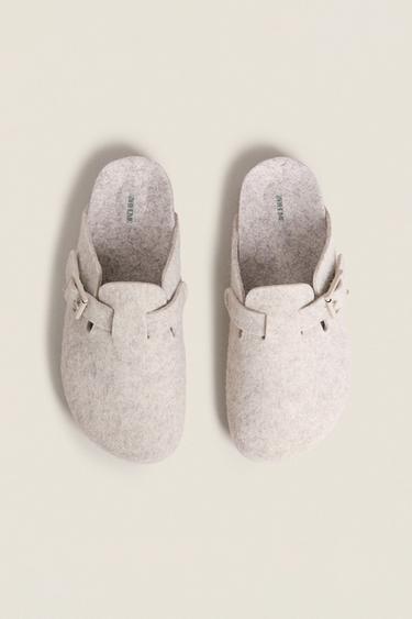 BUCKLED FELT MULE CLOG SLIPPERS - Grey by Zara
