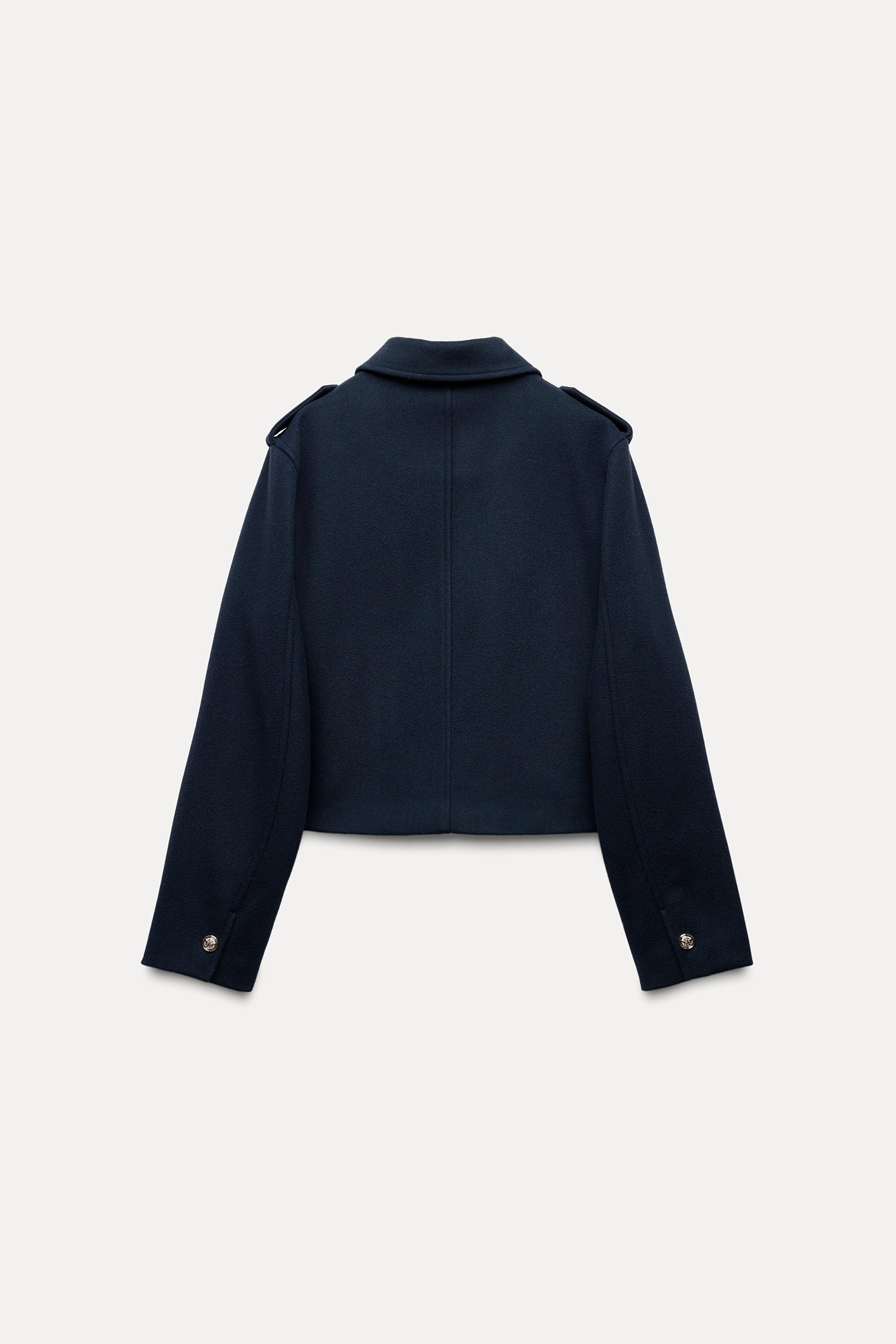 Zara Cropped Soft Jacket Navy Blue Women