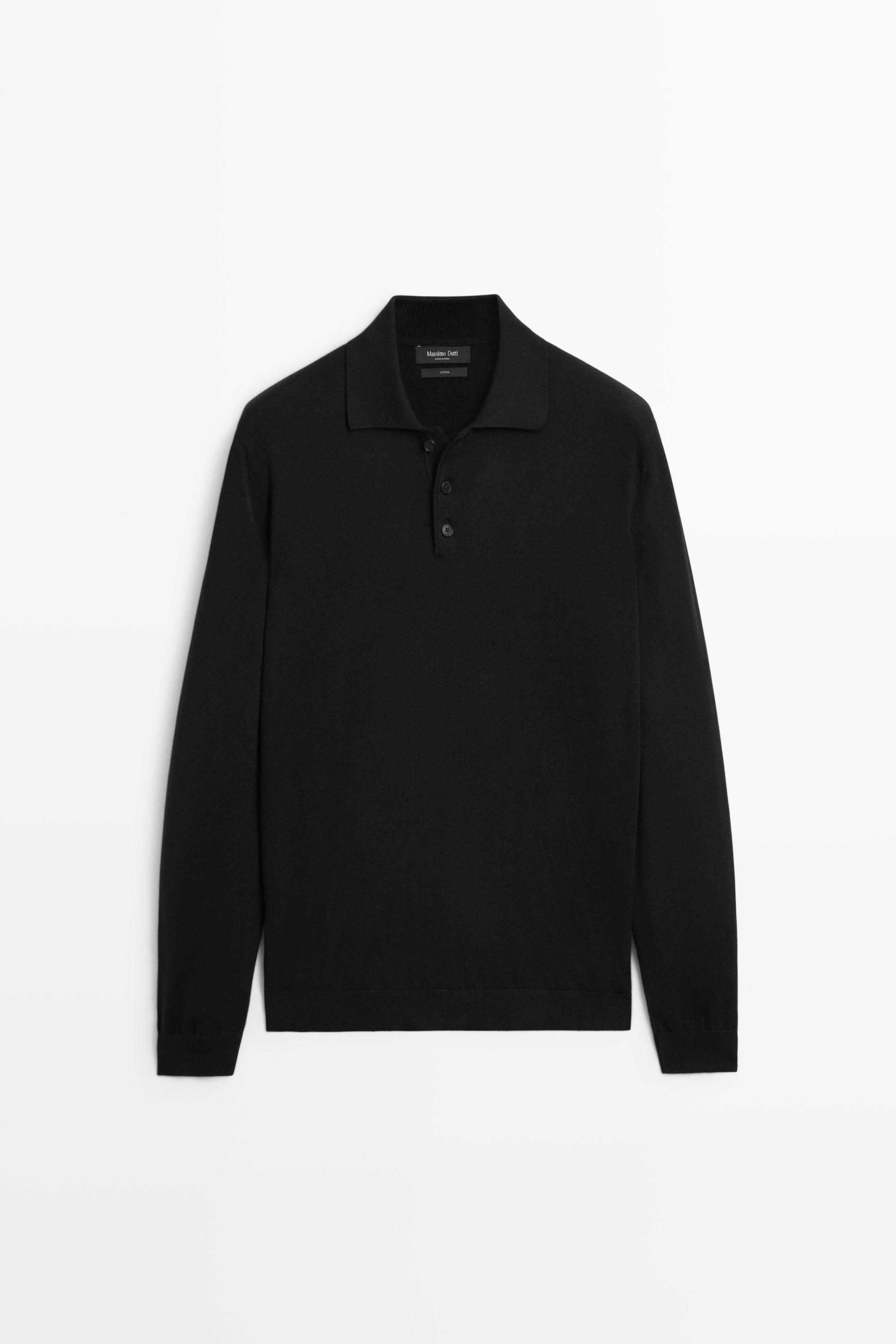 100% cotton knit polo sweater — Black
