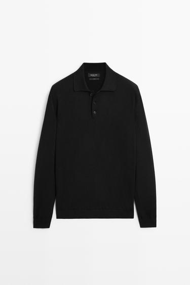 Zara 100% cotton knit polo sweater - Black