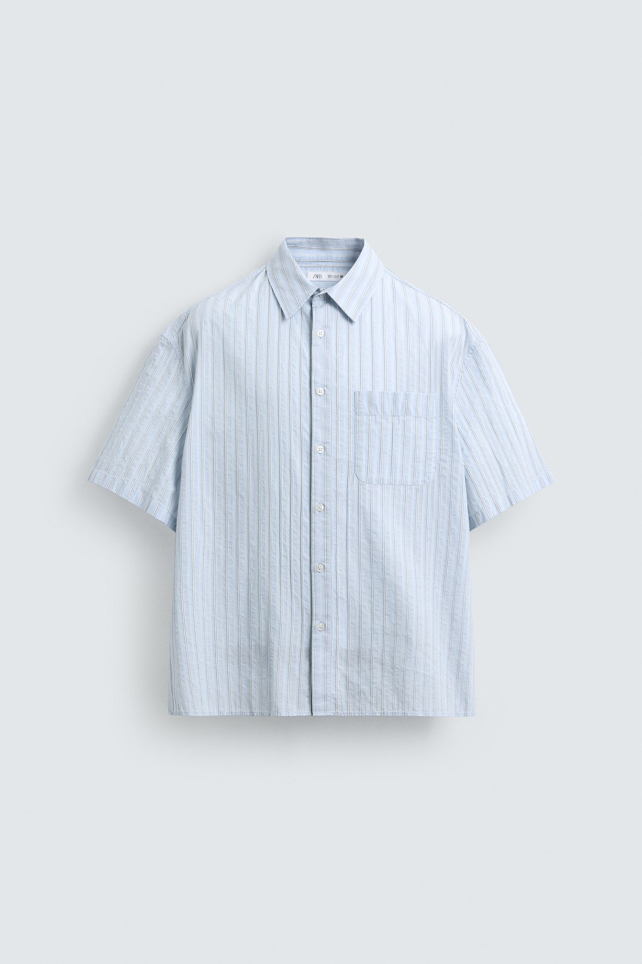 ストライプフィットシャツ ストライプ柄ボックスフィットシャツ - ブルー | ZARA Japan / 日本
