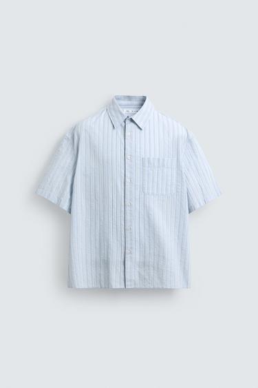 CHEMISE BOXY FIT À RAYURES - Bleu de Zara - Image 6