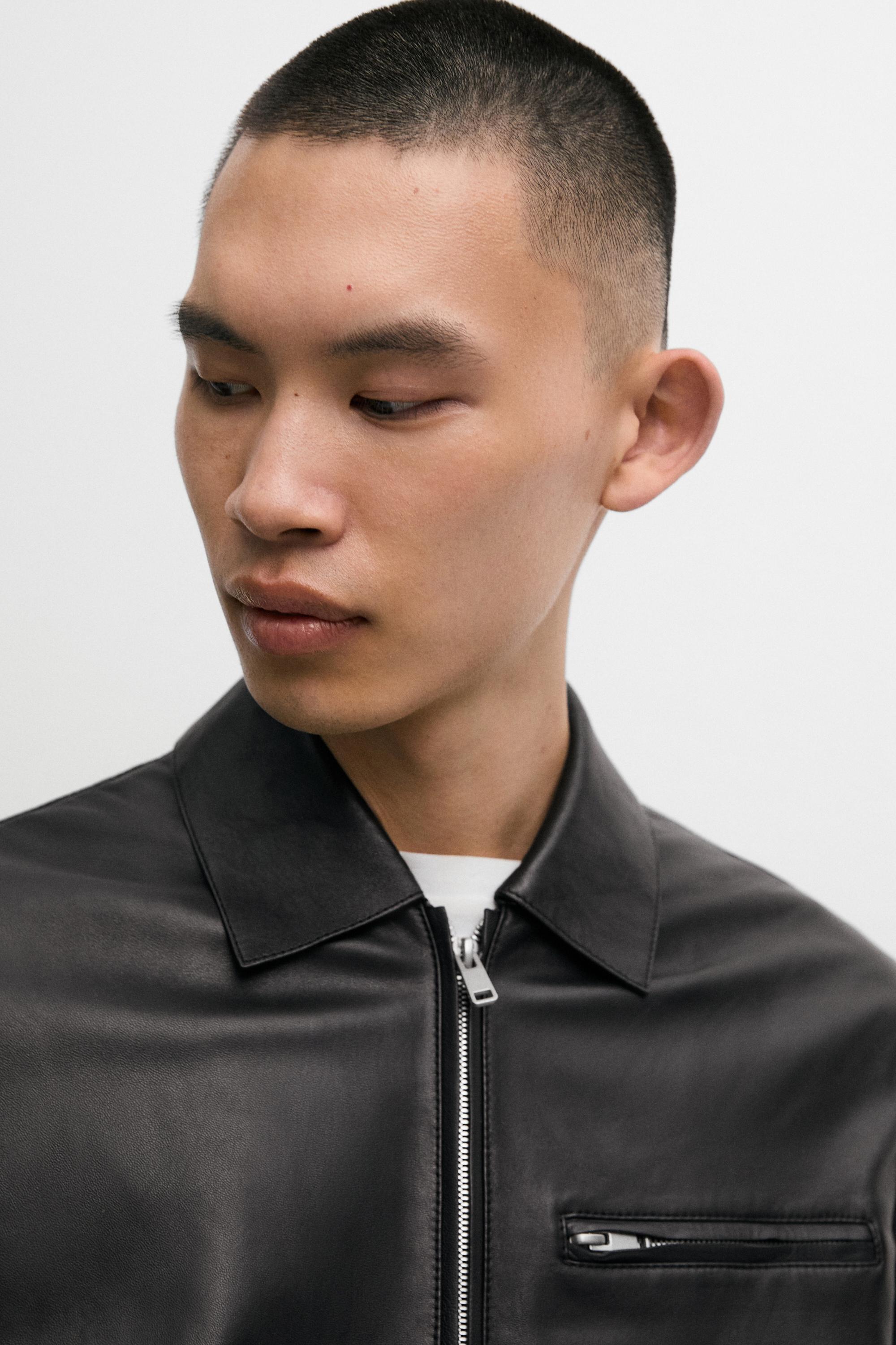 Nappa leather jacket with pocket detail