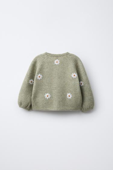 CARDIGAN WITH EMBROIDERED DAISIES - Light green by Zara - Image 1