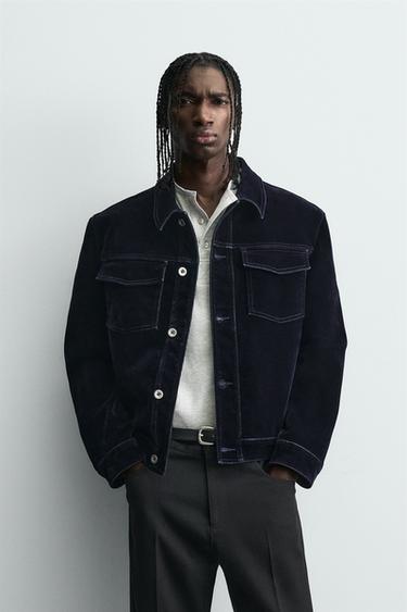 フロッキーベルベットジャケットブルーZaraのフロッキーベルベットジャケット - ブルー
