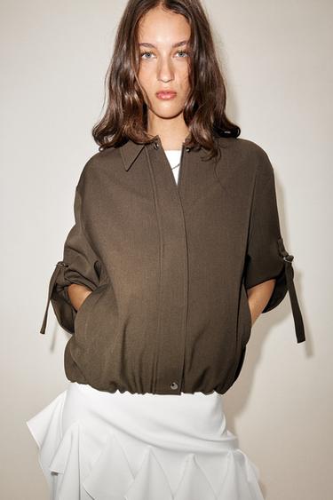 Zara TABBED SLEEVE BOMBER JACKET - Tobacco