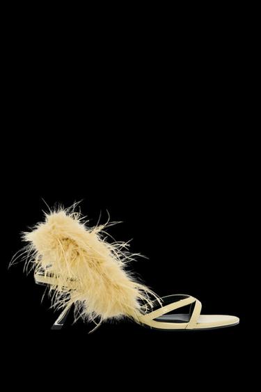 Zara FEATHER METALLIC HEELED SANDALS - Yellow - Image 0