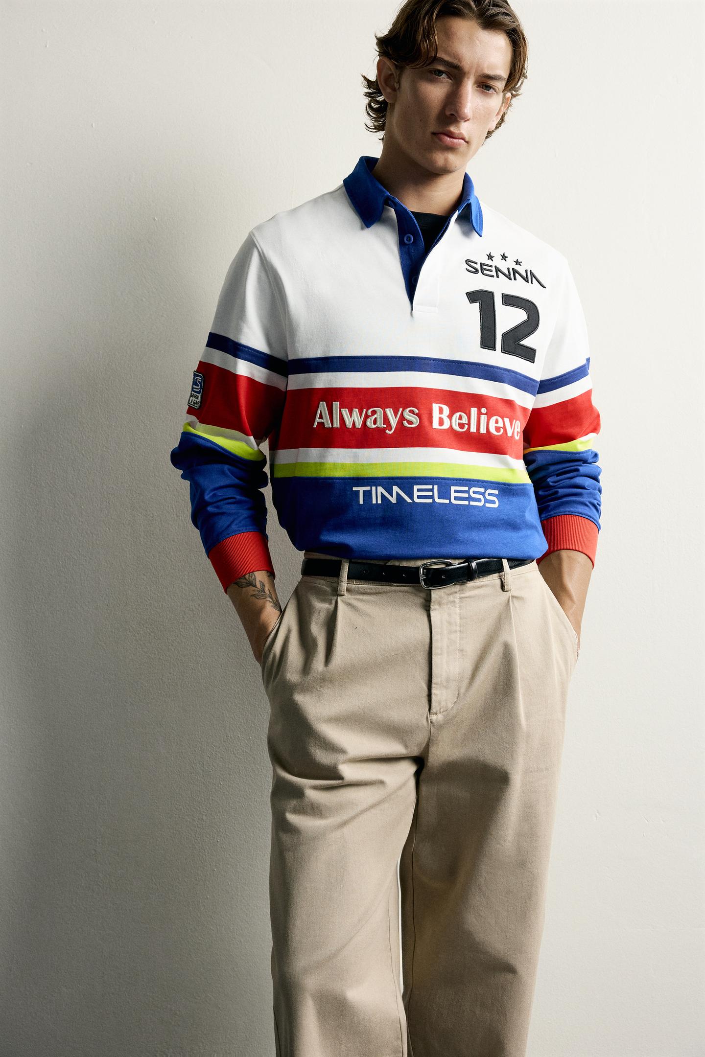 Мужское поло Zara Ayrton Senna © Senna Brands Graphic Polo, цвет: Синий — фото 7