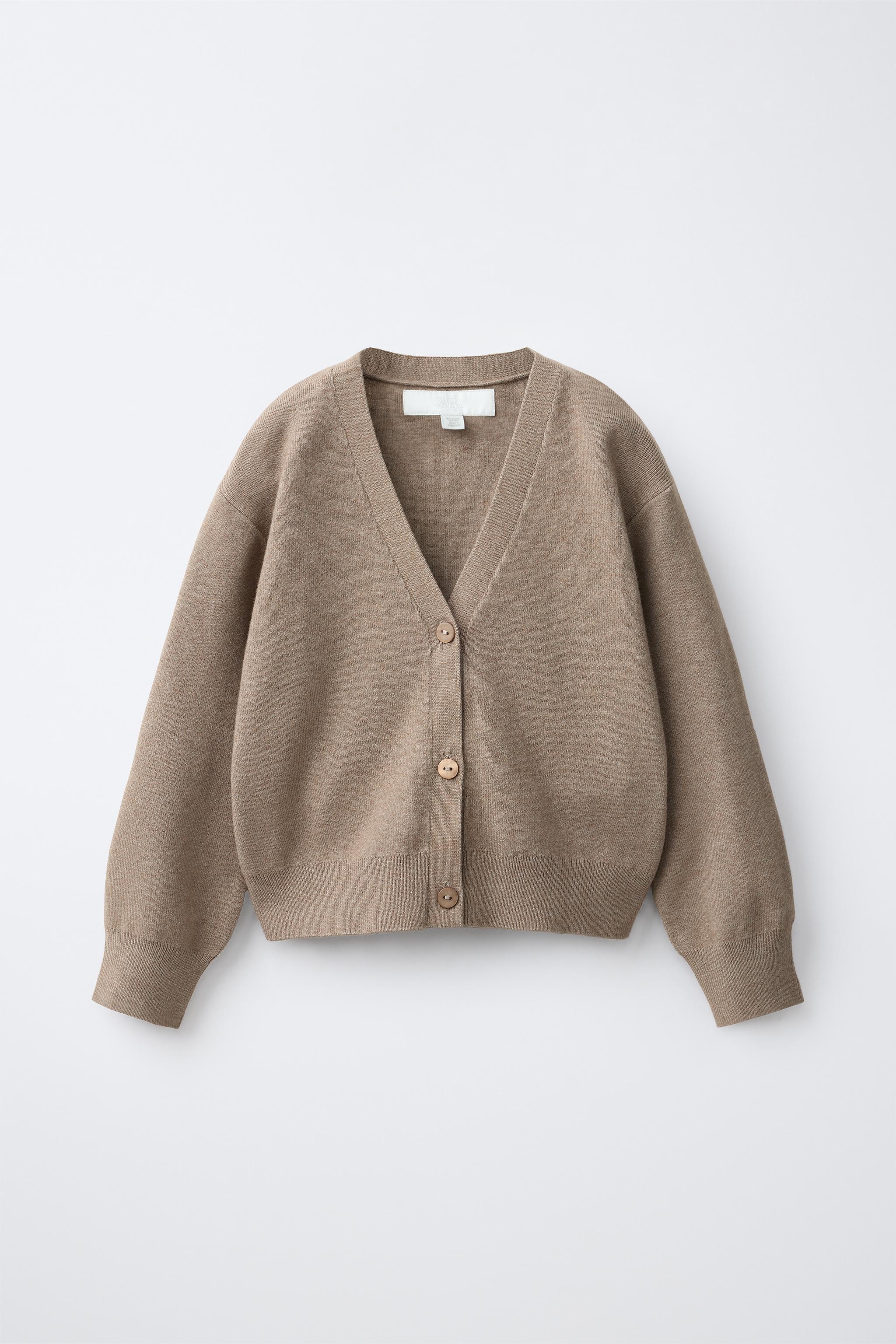 V-NECK CARDIGAN — taupe brown