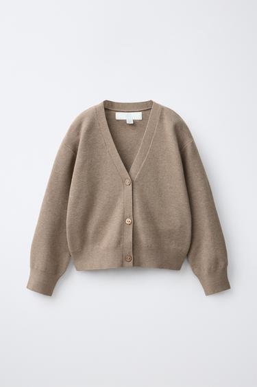 Zara V-NECK KNIT CARDIGAN - taupe brown