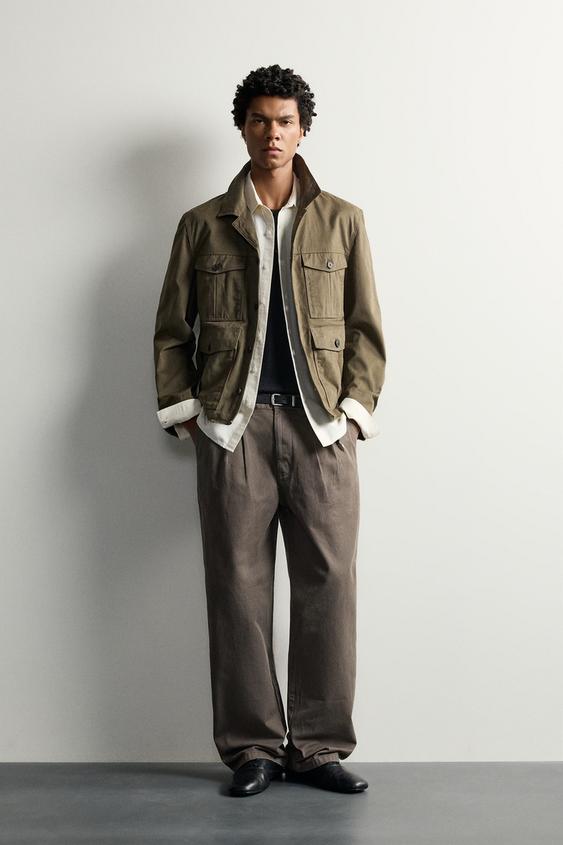 WASHED RELAXED FIT PLEATED TROUSERS - Dark tan by Zara - Image 0