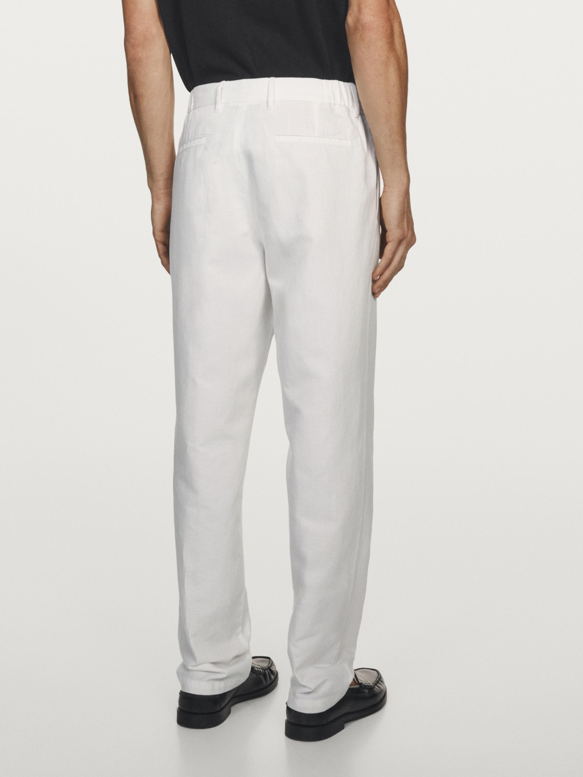 Linen blend tapered fit trousers