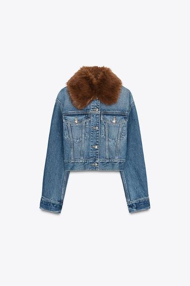 Z1975 FAUX FUR COLLAR SHORT DENIM JACKET - Mid-blue by Zara - Image 7