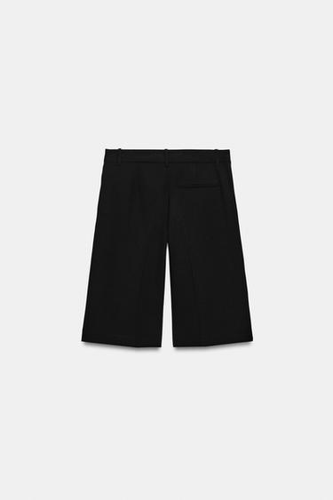 Zara 長款打褶百慕達短褲 - 黑色