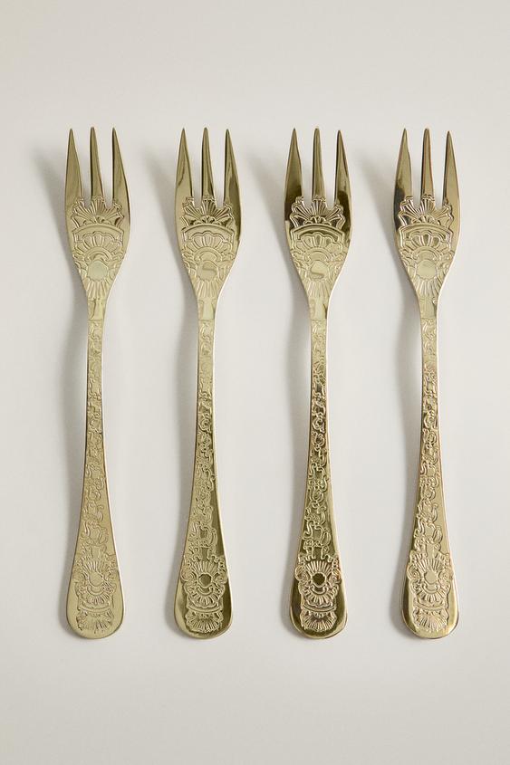 ENGRAVED STEEL BRUNCH FORK PACK (PACK OF 4) - Cava by Zara - Image 0
