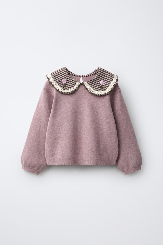 COMBINED PETER PAN COLLAR KNIT JUMPER - Dusty pink by Zara - Image 0
