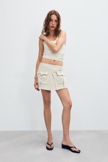Zara SATIN POCKET SKORT - Oyster-white