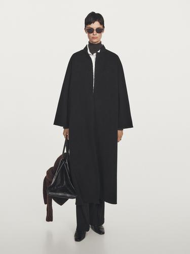 Zara Long coat with stand collar - Black
