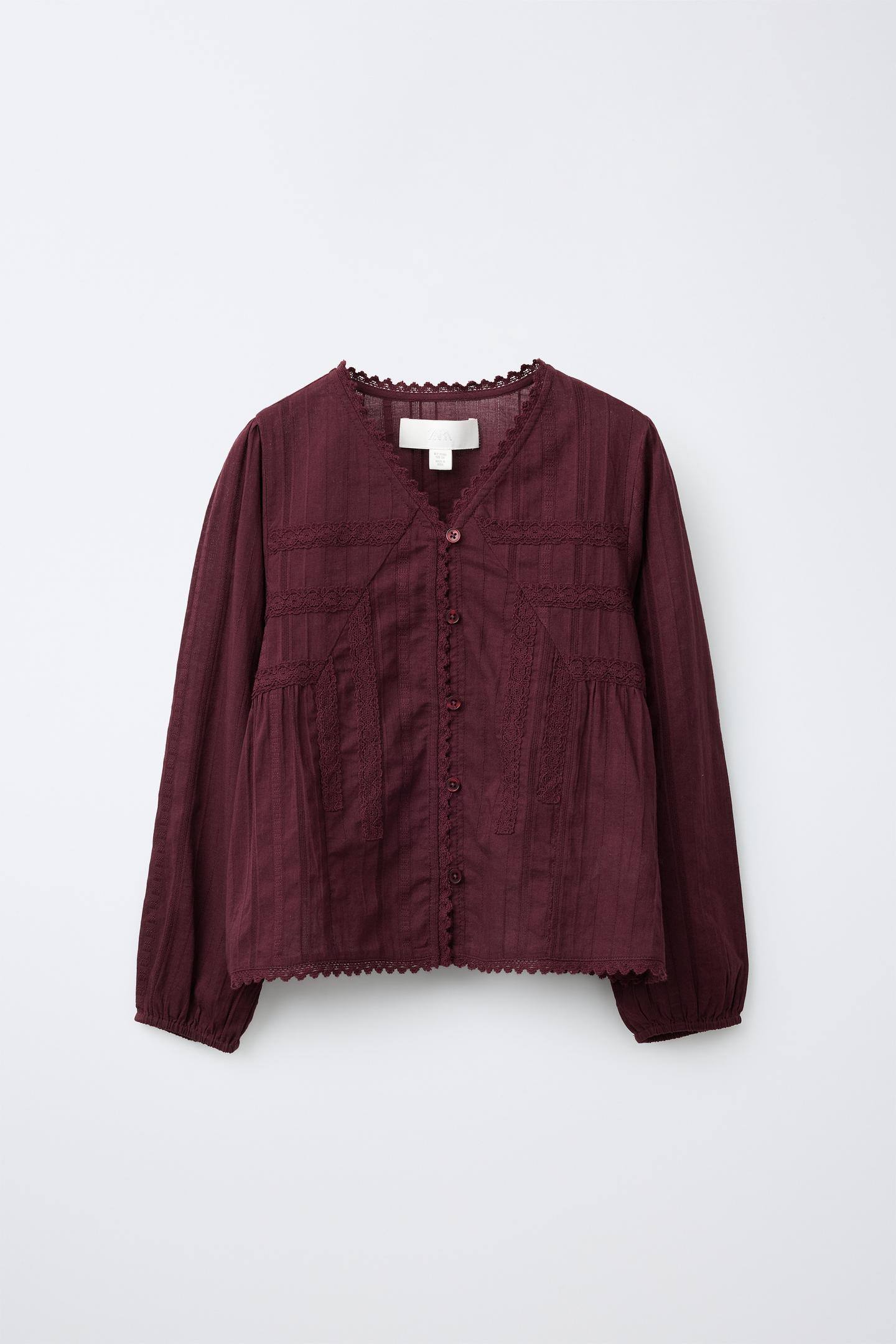 Детская рубашка Zara Romantic Lace, цвет: Бордовый — фото 1