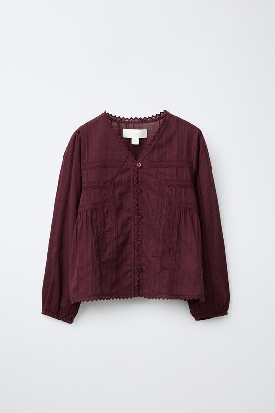 CAMISA ROMÁNTICA ENCAJE - Burgundy de Zara - Imagen 0
