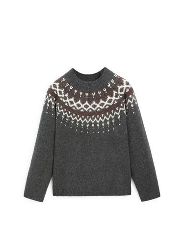 Pull laine en maille jacquard - Gris de Zara