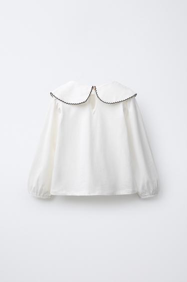 T-SHIRT COL CLAUDINE BRODÉ - Blanc de Zara - Image 1