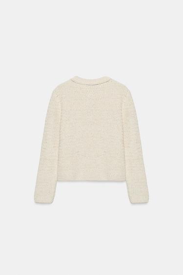 METALLIC THREAD CARDIGAN - Ecru by Zara - Image 7