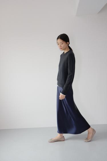SATIN MIDI SKIRT - Navy blue by Zara