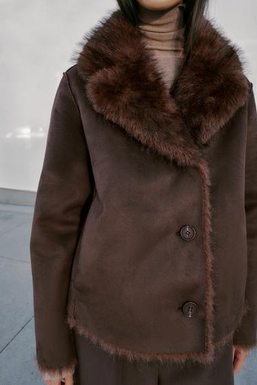 REVERSIBLE DOUBLE-FACED FAUX FUR JACKET - Dark brown by Zara