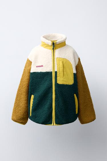 COLORBLOCK FAUX SHEARLING JACKET - Green by Zara