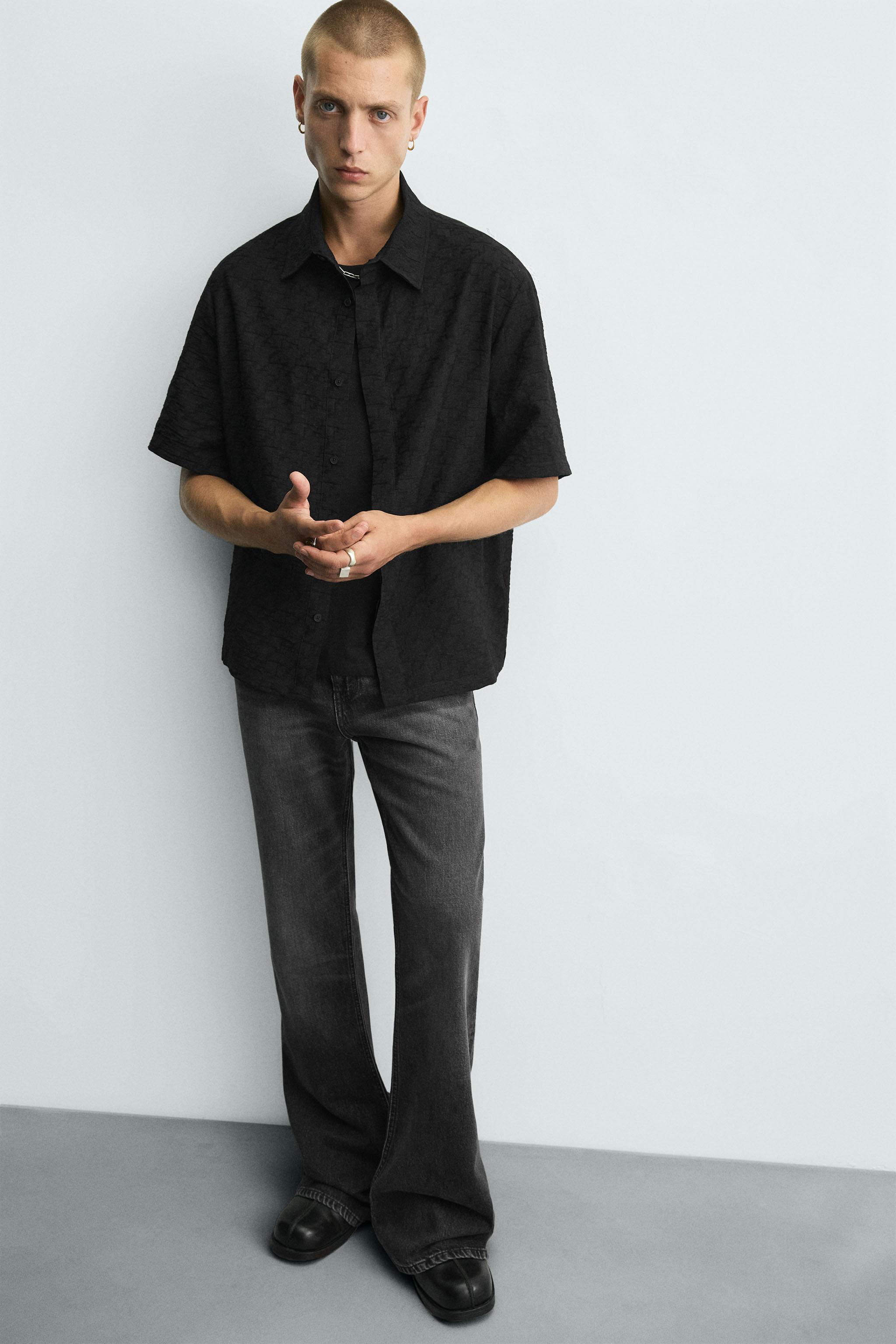 ジオメトリックジャカードシャツ - ブラック | ZARA Japan / 日本