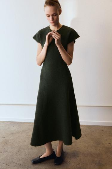 Zara LONG KNIT DRESS - Green marl