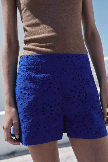 EMBROIDERED PERFORATED BERMUDA SHORTS - Cobalt by Zara - Image 1