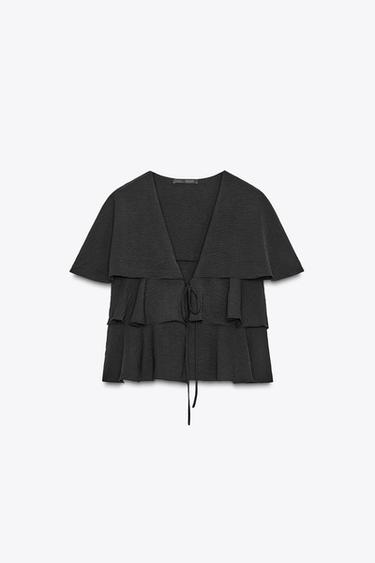 RUFFLED CAPE TOP - Black by Zara - Image 0
