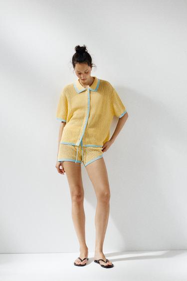 Zara PLETENA POLO JAKNA – svijetložuta
