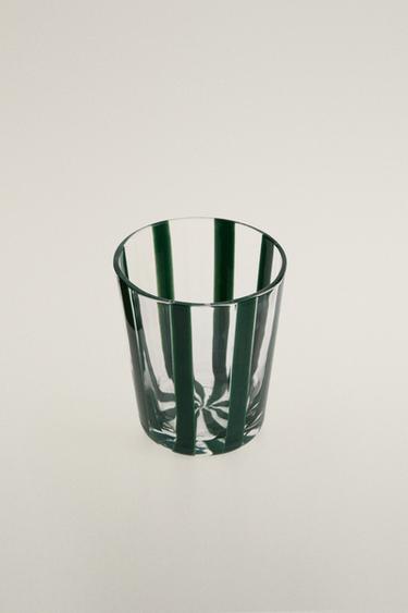 GLASS TUMBLER WITH LINE DESIGN — Green 2